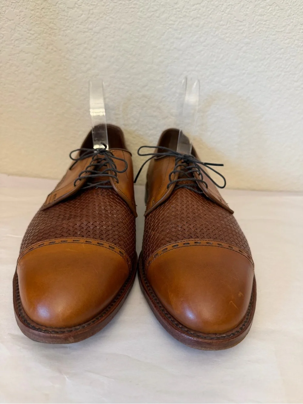 Allen Edmonds New Orleans Woven Leather Cap-Toe Derby in Tan/Brown Sz 10